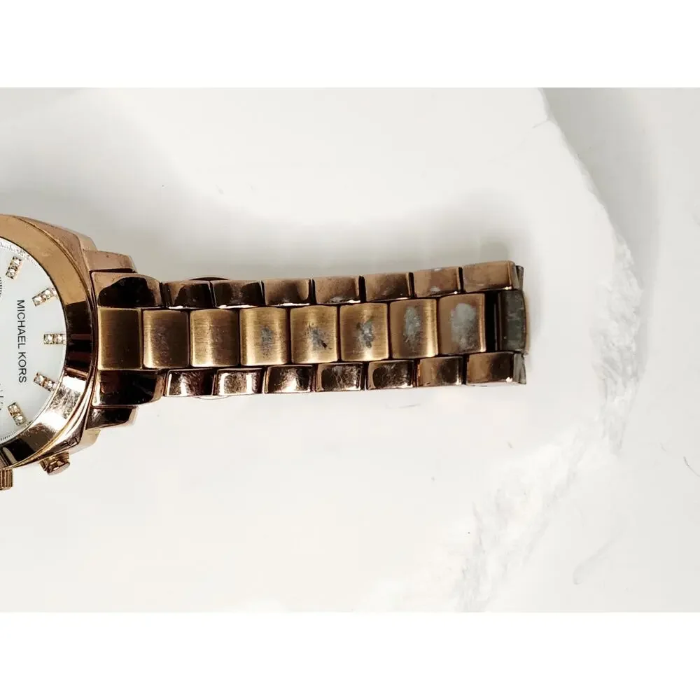 Michael Kors Rose Gold MOP Dial Crystal Chronograph Watch MK5336 New Battery